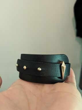 Stella & Dot Black Leather Deanna Cuff Bracelet